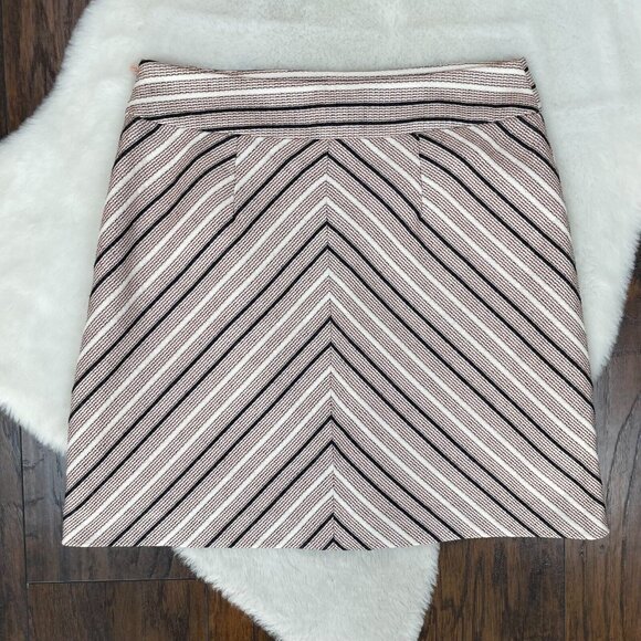 LOFT A-Line Skirt 8 Textured Stripe Peach Navy Blue Women's - Picture 4 of 11